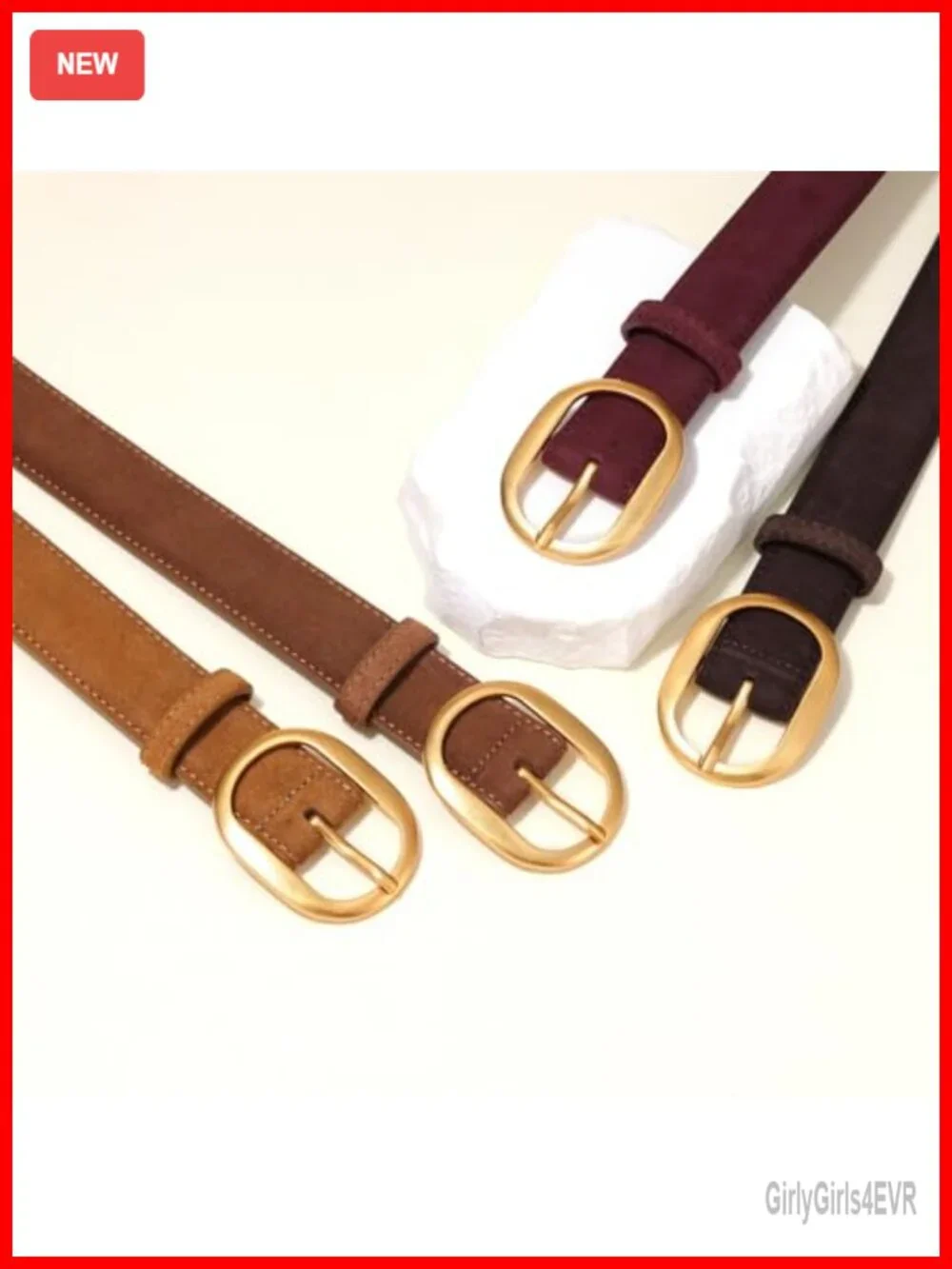 Genuine Suede Leather Wide Belt with Gold Buckle for Women